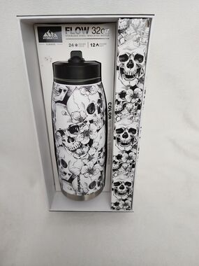 FLOW 32oz Stainless Steel Insulated Bottle - Black & White Skull Floral